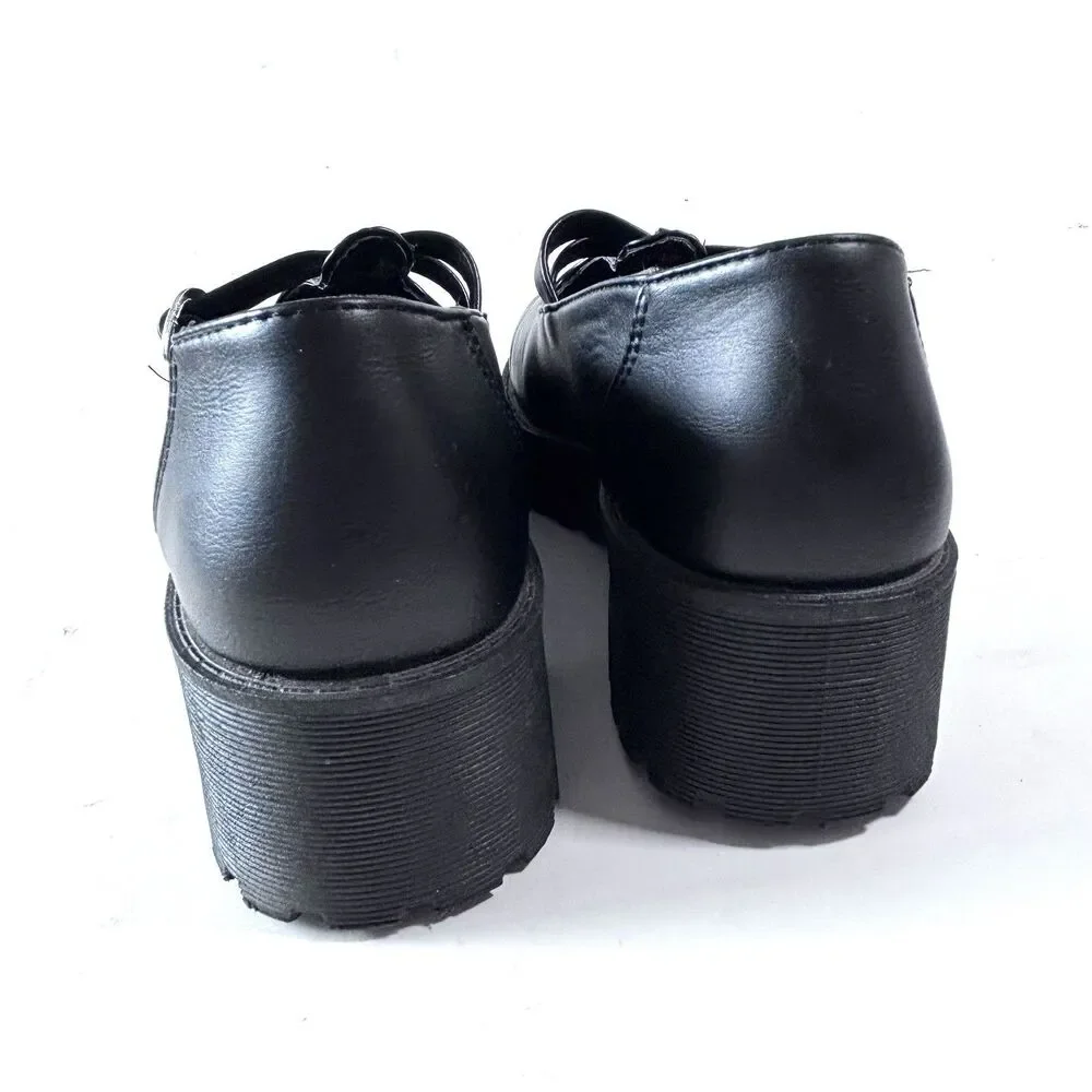 DIRTY LAUNDRY Black Platform Mary Jane Shoes Chunky Lug Sole Double Strap